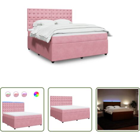 vidaXL Letto con luci LED -  Giroletto a Molle con Materasso Rosa 180x200 cm in Velluto