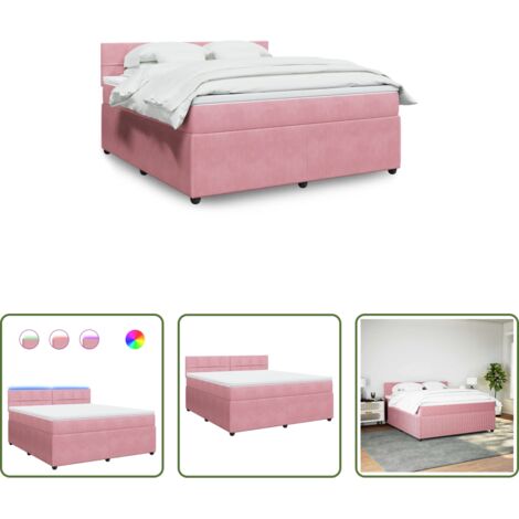 vidaXL Letto con luci LED -  Giroletto a Molle con Materasso Rosa 180x200 cm in Velluto