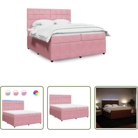 vidaXL Letto con luci LED -  Giroletto a Molle con Materasso Rosa 200x200 cm in Velluto