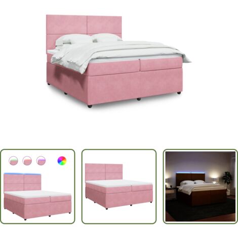 vidaXL Letto con luci LED -  Giroletto a Molle con Materasso Rosa 200x200 cm in Velluto