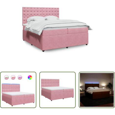 vidaXL Letto con luci LED -  Giroletto a Molle con Materasso Rosa 200x200 cm in Velluto
