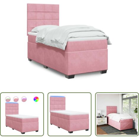 vidaXL Letto con luci LED -  Giroletto a Molle con Materasso Rosa 80x200 cm in Velluto