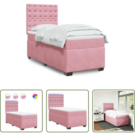 vidaXL Letto con luci LED -  Giroletto a Molle con Materasso Rosa 80x200 cm in Velluto