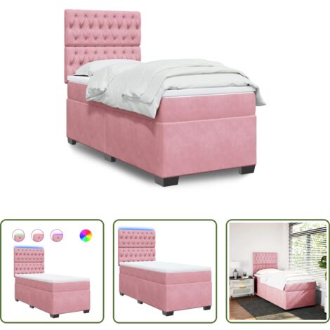 vidaXL Letto con luci LED -  Giroletto a Molle con Materasso Rosa 80x200 cm in Velluto
