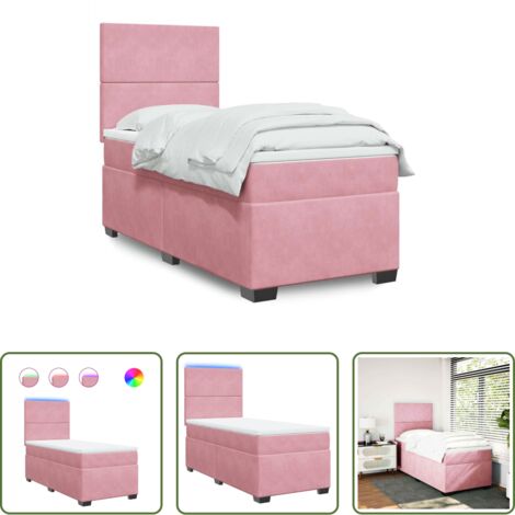 vidaXL Letto con luci LED -  Giroletto a Molle con Materasso Rosa 90x190 cm in Velluto