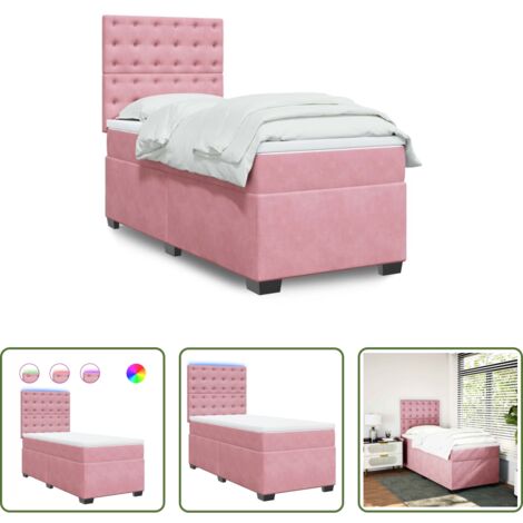vidaXL Letto con luci LED -  Giroletto a Molle con Materasso Rosa 90x190 cm in Velluto