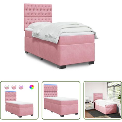 vidaXL Letto con luci LED -  Giroletto a Molle con Materasso Rosa 90x190 cm in Velluto