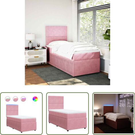 vidaXL Letto con luci LED -  Giroletto a Molle con Materasso Rosa 90x190 cm in Velluto