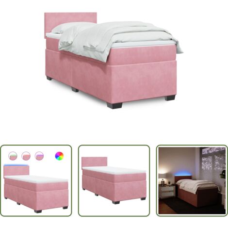 vidaXL Letto con luci LED -  Giroletto a Molle con Materasso Rosa 90x200 cm in Velluto