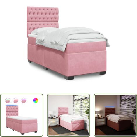 vidaXL Letto con luci LED -  Giroletto a Molle con Materasso Rosa 90x200 cm in Velluto