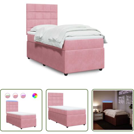 vidaXL Letto con luci LED -  Giroletto a Molle con Materasso Rosa 90x200 cm in Velluto