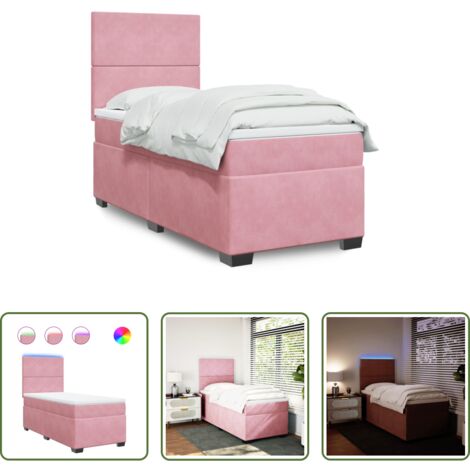 vidaXL Letto con luci LED -  Giroletto a Molle con Materasso Rosa 90x200 cm in Velluto