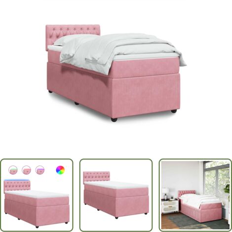 vidaXL Letto con luci LED -  Giroletto a Molle con Materasso Rosa 90x200 cm in Velluto
