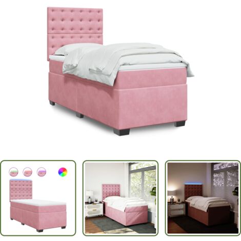 vidaXL Letto con luci LED -  Giroletto a Molle con Materasso Rosa 90x200 cm in Velluto