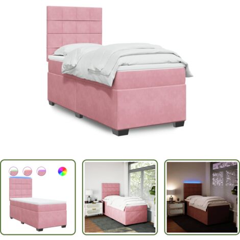 vidaXL Letto con luci LED -  Giroletto a Molle con Materasso Rosa 90x200 cm in Velluto