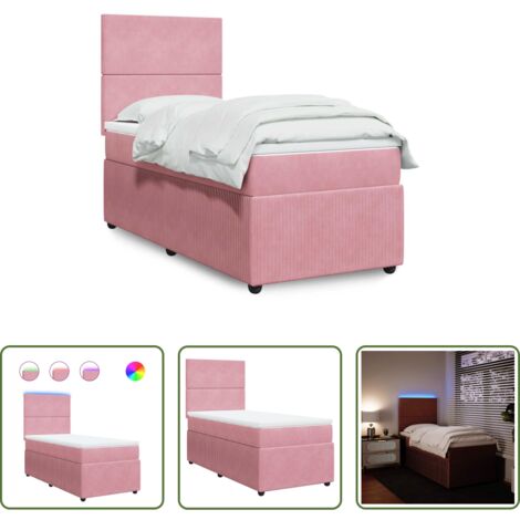 vidaXL Letto con luci LED -  Giroletto a Molle con Materasso Rosa 90x200 cm in Velluto
