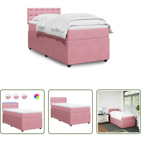 vidaXL Letto con luci LED -  Giroletto a Molle con Materasso Rosa 90x200 cm in Velluto