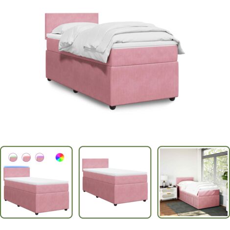 vidaXL Letto con luci LED -  Giroletto a Molle con Materasso Rosa 90x200 cm in Velluto