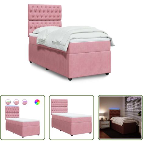 vidaXL Letto con luci LED -  Giroletto a Molle con Materasso Rosa 90x200 cm in Velluto