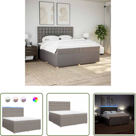 vidaXL Letto con luci LED -  Giroletto a Molle con Materasso Tortora 200x200 cm in Tessuto