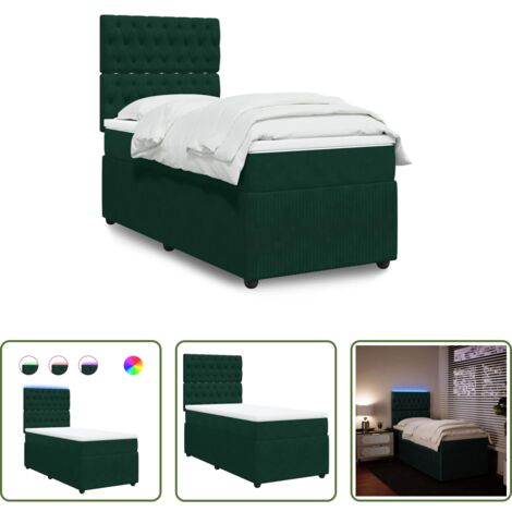 vidaXL Letto con luci LED -  Giroletto a Molle con Materasso Verde Scuro 90x200 cm Velluto