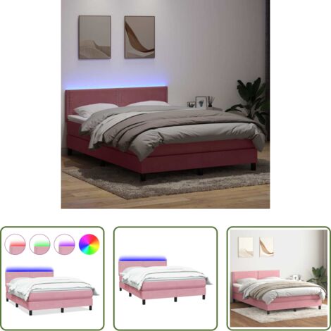 vidaXL Letto con luci LED -  Letto a Molle con Materasso e LED Rosa 160x210 cm in Velluto