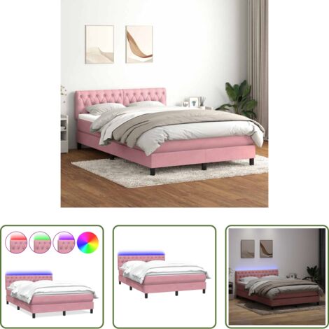 vidaXL Letto con luci LED -  Letto a Molle con Materasso e LED Rosa 160x210 cm in Velluto