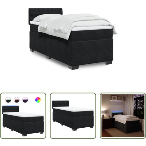 vidaXL Letto con luci LED - Letto a Molle con Materasso Nero Singolo in Velluto