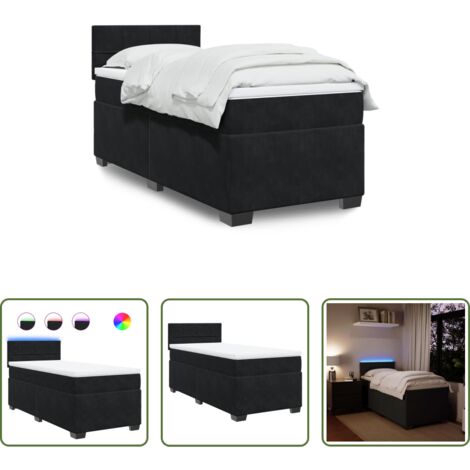vidaXL Letto con luci LED - Letto a Molle con Materasso Nero Singolo in Velluto