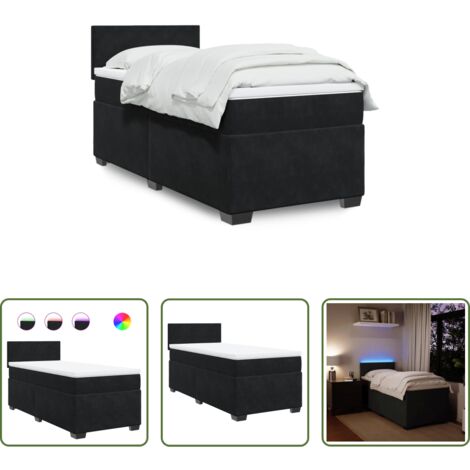 vidaXL Letto con luci LED - Letto a Molle con Materasso Nero Singolo in Velluto