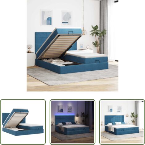 vidaXL Letto con luci LED -  Pouf Letto con Materassi e LED Blu Scuro 200x200cm Velluto