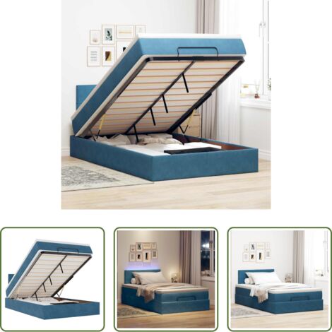 vidaXL Letto con luci LED -  Pouf Letto con Materasso e LED Blu Scuro 120x190cm in Velluto