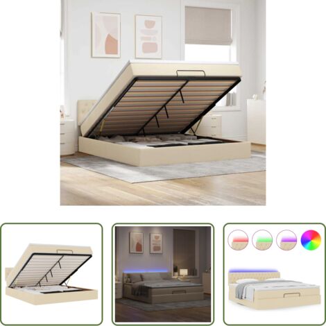 vidaXL Letto con luci LED -  Pouf Letto con Materasso e LED Crema 180x200cm in Tessuto