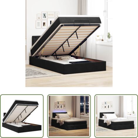 vidaXL Letto con luci LED -  Pouf Letto con Materasso e LED Nero 120x190cm in Velluto