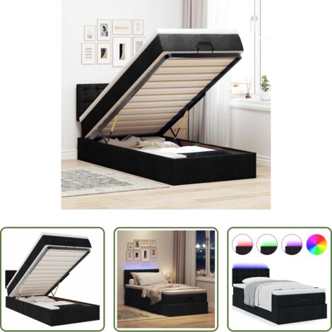 vidaXL Letto con luci LED -  Pouf Letto con Materasso e LED Nero 80x200cm in Tessuto