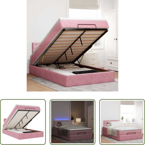 vidaXL Letto con luci LED -  Pouf Letto con Materasso e LED Rosa 120x190cm in Velluto
