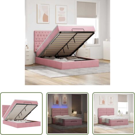 vidaXL Letto con luci LED -  Struttura Letto Pouf con Materassi Rosa 140x200 cm in Velluto