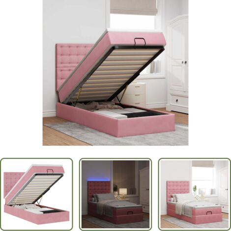 vidaXL Letto con luci LED -  Struttura Letto Pouf con Materassi Rosa 90x200 cm in Velluto