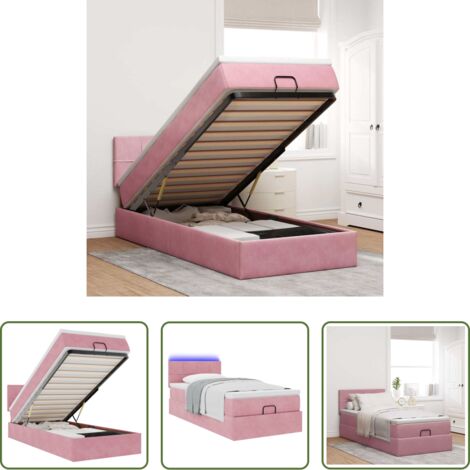 vidaXL Letto con luci LED -  Struttura Letto Pouf con Materasso Rosa 100x200 cm Velluto