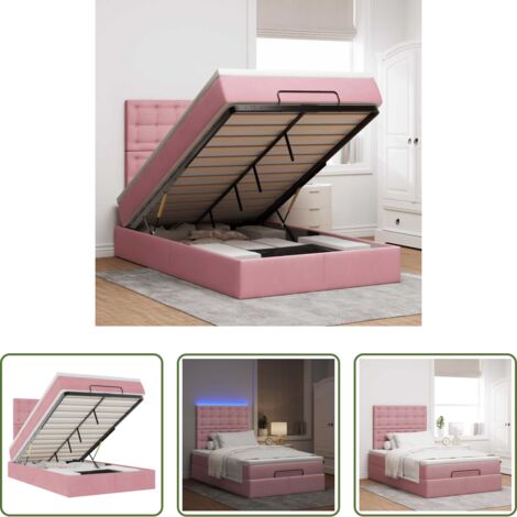 vidaXL Letto con luci LED -  Struttura Letto Pouf con Materasso Rosa 120x200 cm Velluto
