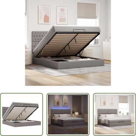 vidaXL Letto con luci LED -  Struttura Letto Pouf con Materasso Tortora 160x200cm in Tessuto