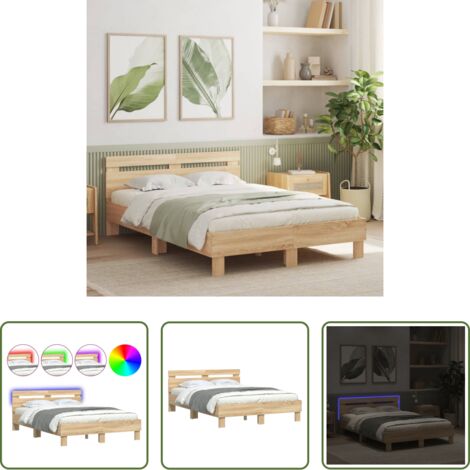 vidaXL Letto con luci RGB -  Giroletto con Testiera e LED Rovere Sonoma 120x190 cm