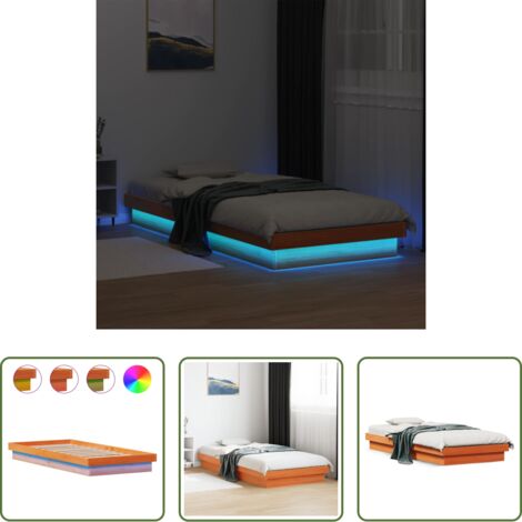 vidaXL Letto con luci RGB -  Giroletto LED Marrone Cera 100x200 cm in Legno Massello di Pino