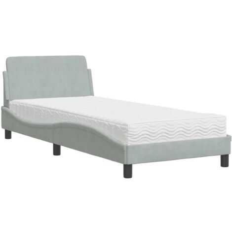 vidaXL Letto con Materasso Dover Grigio Chiaro 90x190 cm in Velluto
