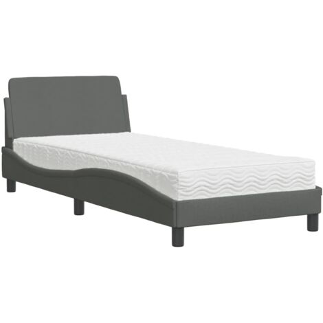 vidaXL Letto con Materasso Dover Grigio Scuro 90x190 cm in Tessuto