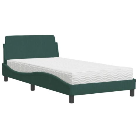 vidaXL Letto con Materasso Dover Verde Scuro 100x200 cm in Velluto