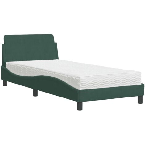 vidaXL Letto con Materasso Dover Verde Scuro 90x190 cm in Velluto