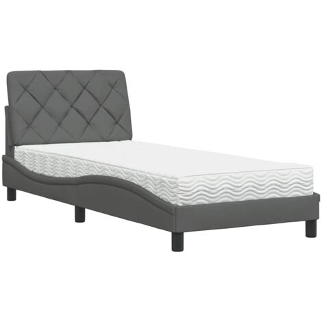 vidaXL Letto con Materasso Grigio Scuro 90x190 cm in Tessuto