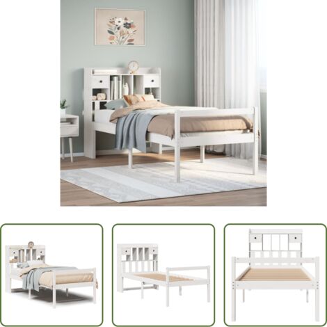 vidaXL Letto con materasso -  Letto Libreria senza Materasso Bianco 90x190 cm Massello Pino