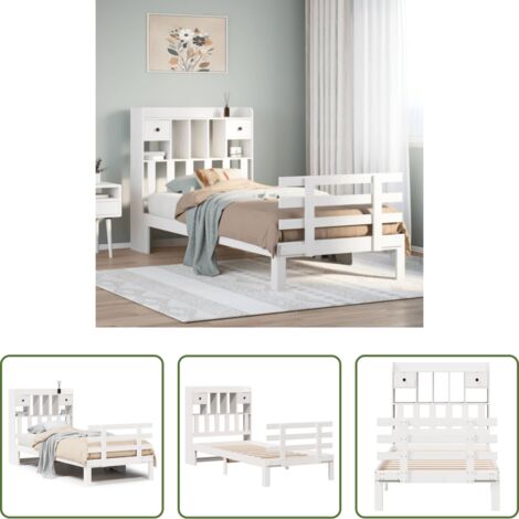 vidaXL Letto con materasso -  Letto Libreria senza Materasso Bianco 90x190 cm Massello Pino